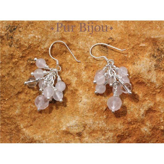 Boucles Argent 925 - Quartz Rose et Cristal de Roche