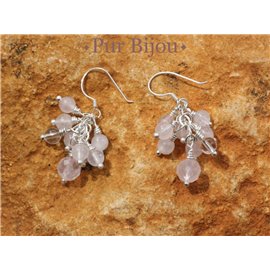 925 Silver Earrings - Rose Quartz and Rock Crystal