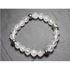 Buddha Bracelet and Semi Precious Stone - Mat Quartz Rock Crystal 