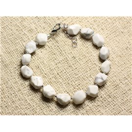 Bracciale in Argento 925 e Pietra - Pepite Sfaccettate Howlite 8mm 