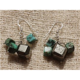 African Turquoise and Pyrite 925 Silver Earrings