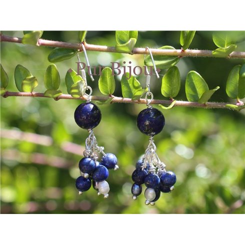 Boucles Argent 925 - Lapis Lazuli et Perles de Culture