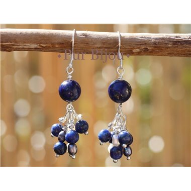 Boucles Argent 925 - Lapis Lazuli et Perles de Culture