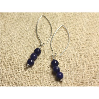 Boucles d'Oreilles Argent 925 Crochets 40mm - Sodalite Facettée 6mm 