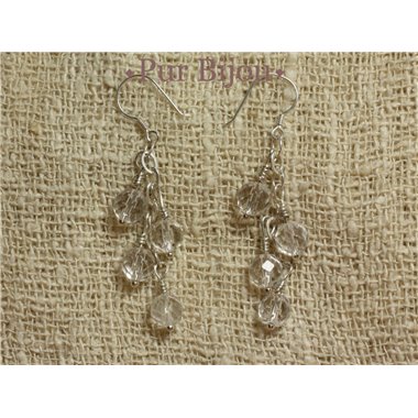 Boucles Argent 925 - Pierres Semi Précieuses - Cristal de Roche Facetté