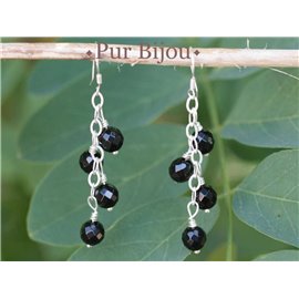 925 Silver Earrings - Semi Precious Stones - Faceted Black Onyx