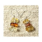 Boucles d'Oreilles Ambre Cognac et Miel Facettée et Argent 925 Ambre Orange / Bronze