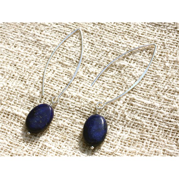 Boucles d'Oreilles Argent 925 40mm - Lapis Lazuli Ovales 14x10mm 