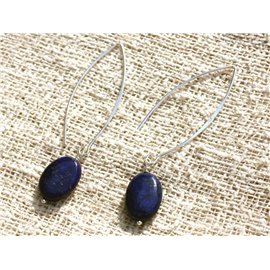 Sterling Silver 40mm Earrings - Lapis Lazuli Oval 14x10mm 