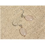 Boucles d'Oreilles Argent 925 et Pierre - Quartz Rose Ovales 14x10mm 