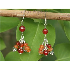 925 Silver Earrings - Semi Precious Stones - Carnelian and Crystal