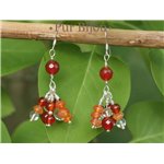 Boucles Argent 925 - Pierres Semi Précieuses - Cornaline et Cristal