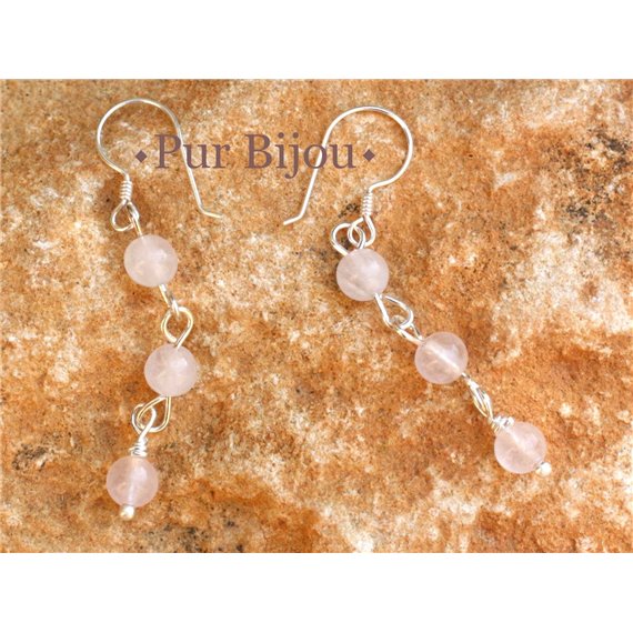 Boucles d'Oreilles Argent 925 et Pierre - Quartz Rose 4mm