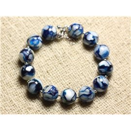 Armband Silber 925 Perlmutt und Harz 10mm Blau und Weiß 