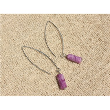 Boucles d'Oreilles Argent 925 et Pierre - Sugilite Colonnes 12 x 5mm 