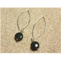 Boucles d'Oreilles Argent 925 Crochets 40mm - Jade Canada Nephrite Palets 10mm 