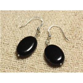 925 Silber Ohrringe - Schwarz Obsidian Oval 18x13mm 