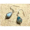 Boucles d'Oreilles Argent 925 - Agate Bleue Gouttes Facettées 14x10mm 