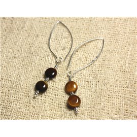 Earrings Silver 925 Hooks 40mm - Tiger Eye Palets 10mm 