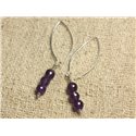 Boucles d'Oreilles Argent 925 Crochets 40mm - Améthyste Facettée 6mm 