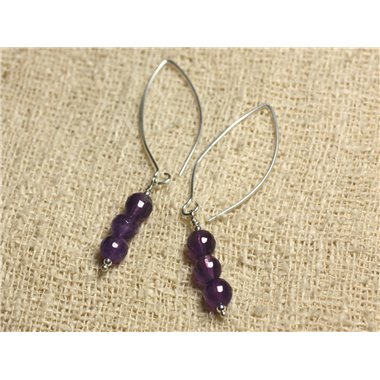 Boucles d'Oreilles Argent 925 Crochets 40mm - Améthyste Facettée 6mm 