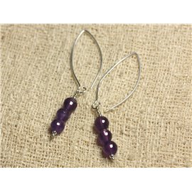 40mm Silver 925 Hook Earrings - Faceted Amethyst 6mm 