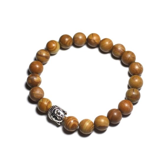 Bracelet Bouddha et Pierre semi précieuse - Jaspe Bois 