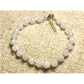 Bracciale in Argento 925 e Pietra - Giada Bianca Sfaccettata 6mm 