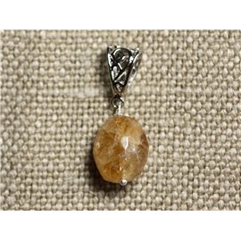 Stone Pendant Necklace - Faceted Olive Citrine 16mm N9 