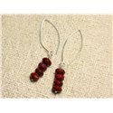 Boucles d'Oreilles Argent 925 et Pierre - Jaspe Mokaïte Rouge Rondelles Facettées 8x5mm 