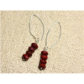 925 Silver and Stone Earrings - Red Mokaïte Jasper Faceted Rondelles 8x5mm 