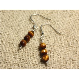 925 Silver Earrings - Faceted Tiger Eye 6mm 