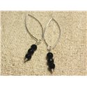 Boucles d'Oreilles Argent 925 Crochets 40mm - Onyx Noir perles rondes Facettées 6mm 