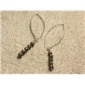 Boucles d'Oreilles Argent 925 Crochets 40mm - Unakite Rondelles 4x2mm 