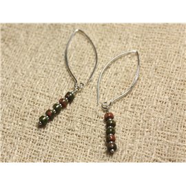 925 Silver Earrings 40mm Hooks - Unakite Rondelles 4x2mm 