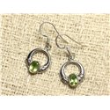 BO224 - Boucles d'Oreilles Argent 925 et Pierre - Cercles Créoles 14mm Péridot 