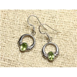 BO224 - 925 Ohrringe aus Sterlingsilber und Stein - 14 mm Peridot Creolen 