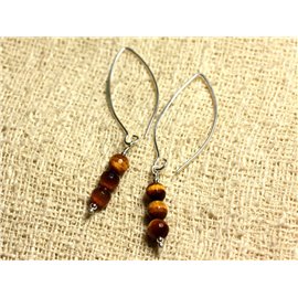 Sterling Silver 40mm Hook Earrings - Faceted Tiger Eye 6mm 