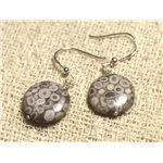 Boucles d'Oreilles Argent 925 - Jaspe Océan Palets 16mm 