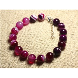 Bracciale in Argento 925 e pietre semipreziose - Agata Rosa 10mm 