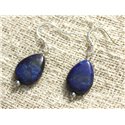 Boucles Oreilles Argent 925 et Pierre Lapis Lazuli Gouttes 16x12mm Bleu Nuit