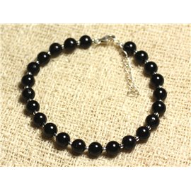 Bracciale in argento 925 e pietra - tormalina nera da 6 mm