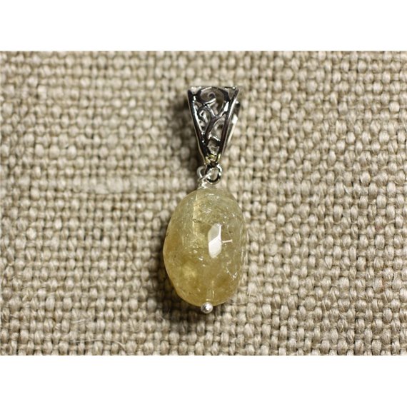 Collier Pendentif Pierre - Citrine Olive Facettée 18mm N10 