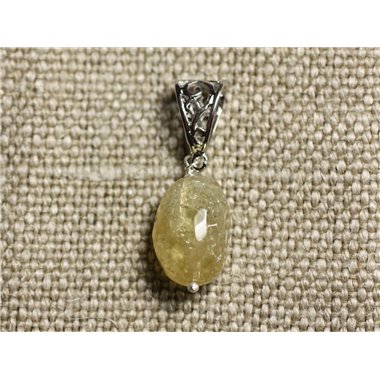 Collier Pendentif Pierre - Citrine Olive Facettée 18mm N10 