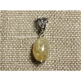 Stone Pendant Necklace - Faceted Olive Citrine 18mm N10 