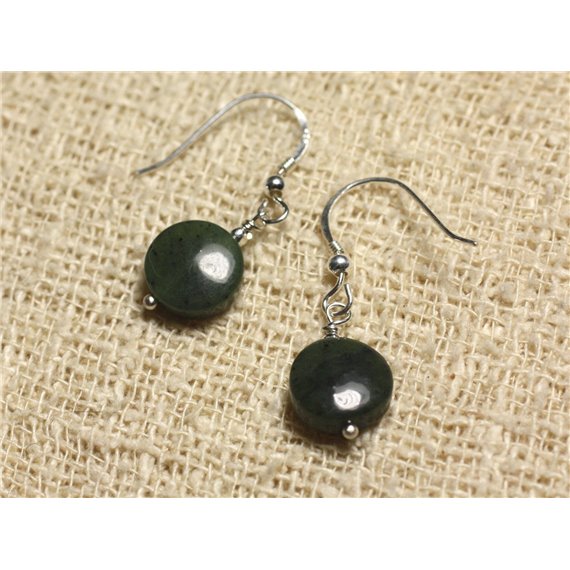 Boucles d'Oreilles Argent 925 - Jade Canada Nephrite Palets 10mm 