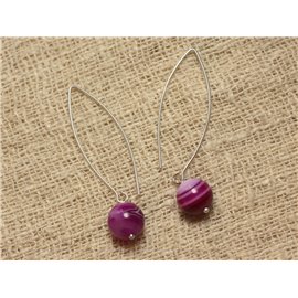 Fuchsia Agate Earrings and long hooks Silver 925 