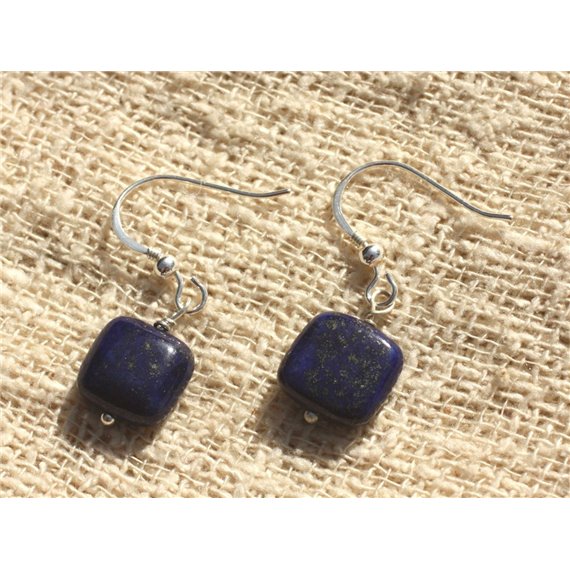 Boucles d'Oreilles Argent 925 et Lapis Lazuli Carrés 10mm 