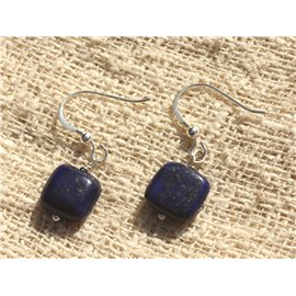 10 mm vierkante Lapis Lazuli en 925 zilveren oorbellen 