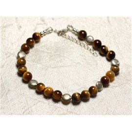 Bracelet 925 Silver and Tiger Eye Stone 6mm 